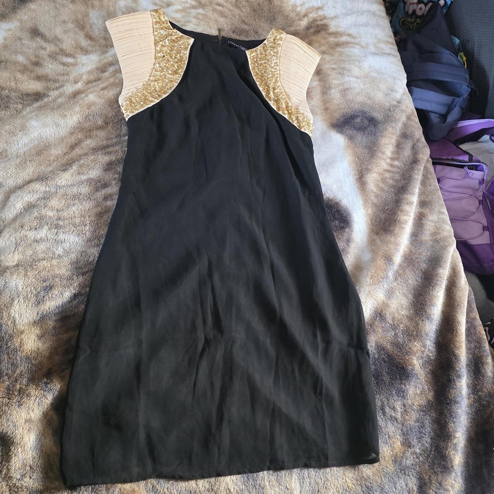 Black Dress with Gold Accent Sleeves